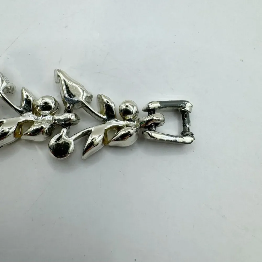 Kramer Vintage Clear  Teardrop Crystal Leaf Link Bracelet Silver Tone MCM 7”
